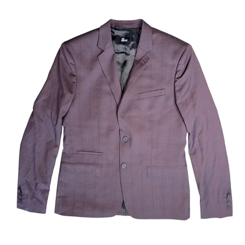 NWT THE KOOPLES Men’s Burgundy Checked Wool 2 Button Blazer Suit Jacket